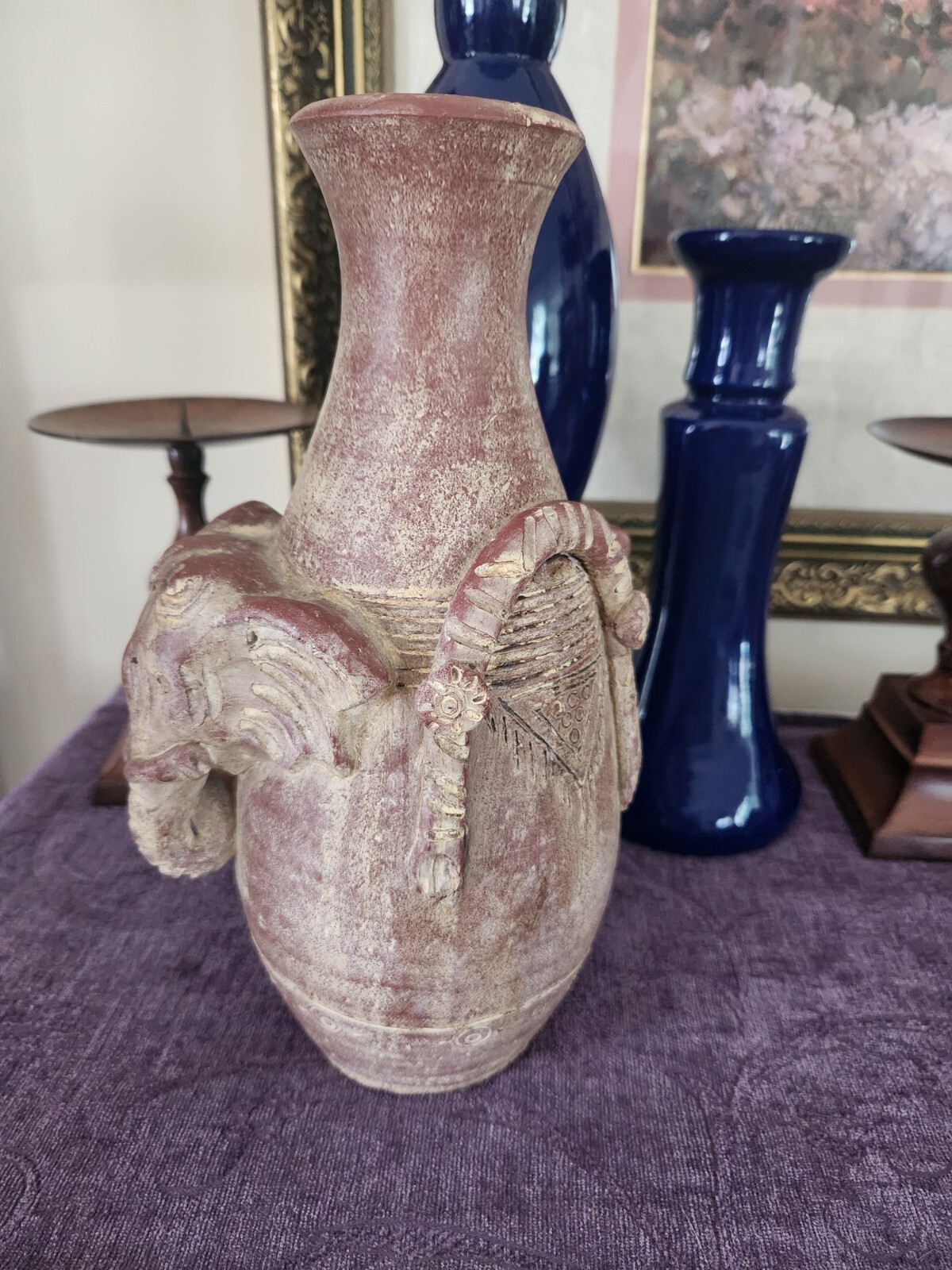 Vintage Terracotta Clay Pottery Elephant Vase