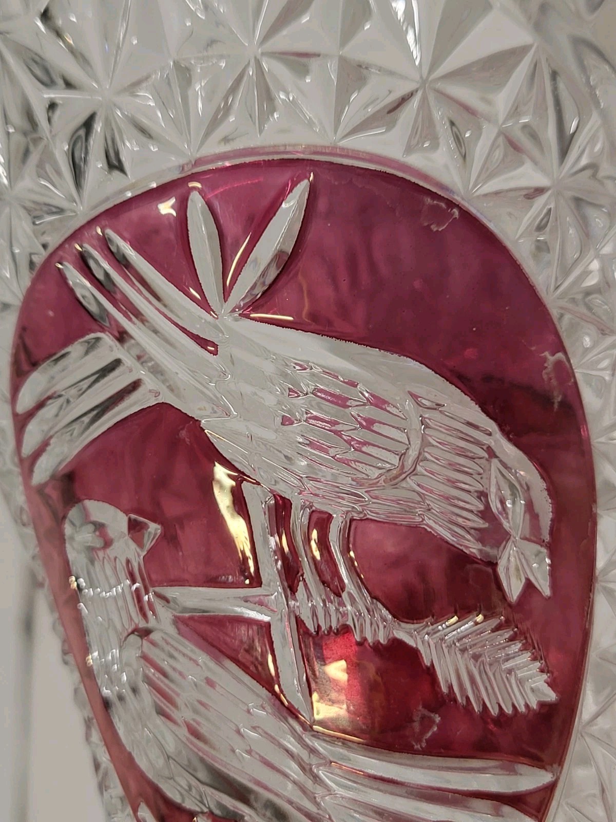 MINT Vintage Hofbauer Byrdes Ruby Red Cut to Clear Crystal 8″ Vase Germany