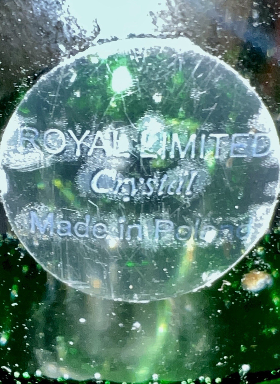 Royal Limited Crystal Vase Made in Poland Bubble Inside 6 Inches Green & Clear