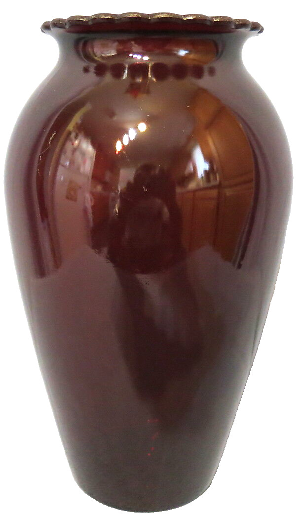 Vintage Anchor Hocking Glass Royal Ruby Red Vase Scalloped Top Edge 9″ Tall