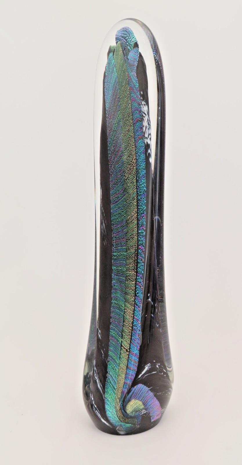 Scott Hartley Art Glass Sculpture Dichroic Peacock Feather Artist Signed 14.5″H