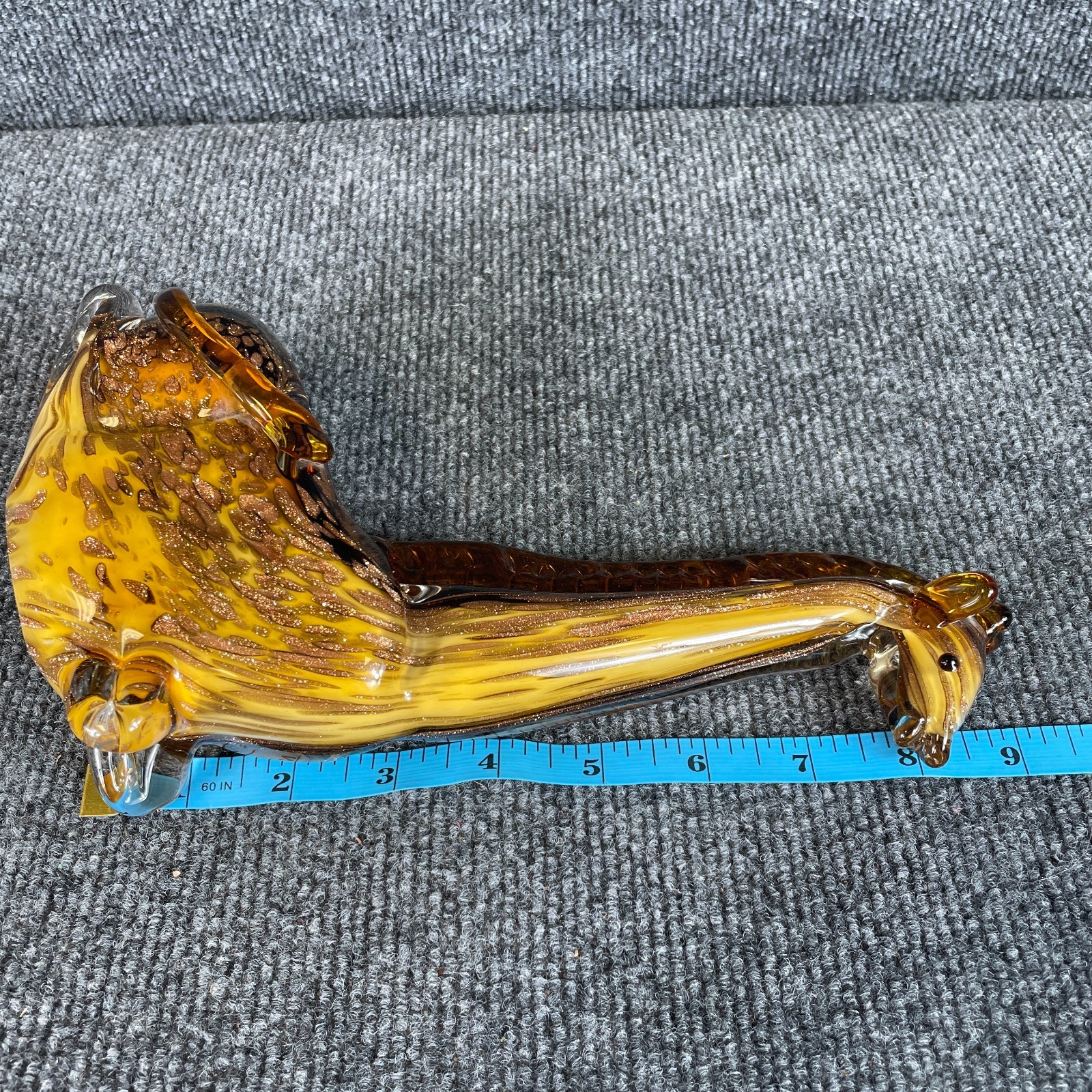 Vintage 70s Murano Style Glass Amber Gold Aventurine Giraffe Figurine Italy 9″