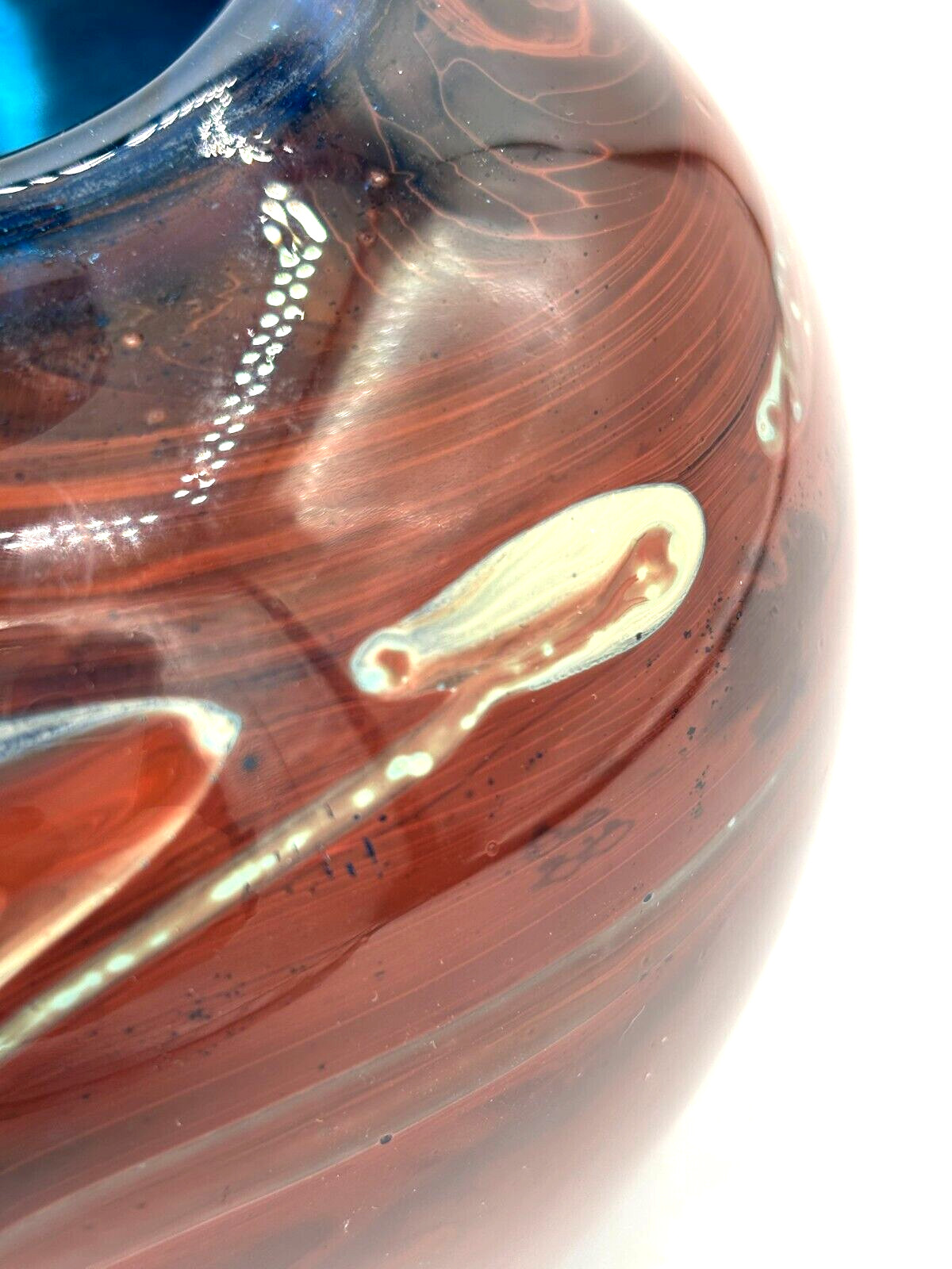 JP Goodman Art Glass Vase Signed Mouth-Blown Swirl Earth Tones 1977 4½″×5¼″ Sign