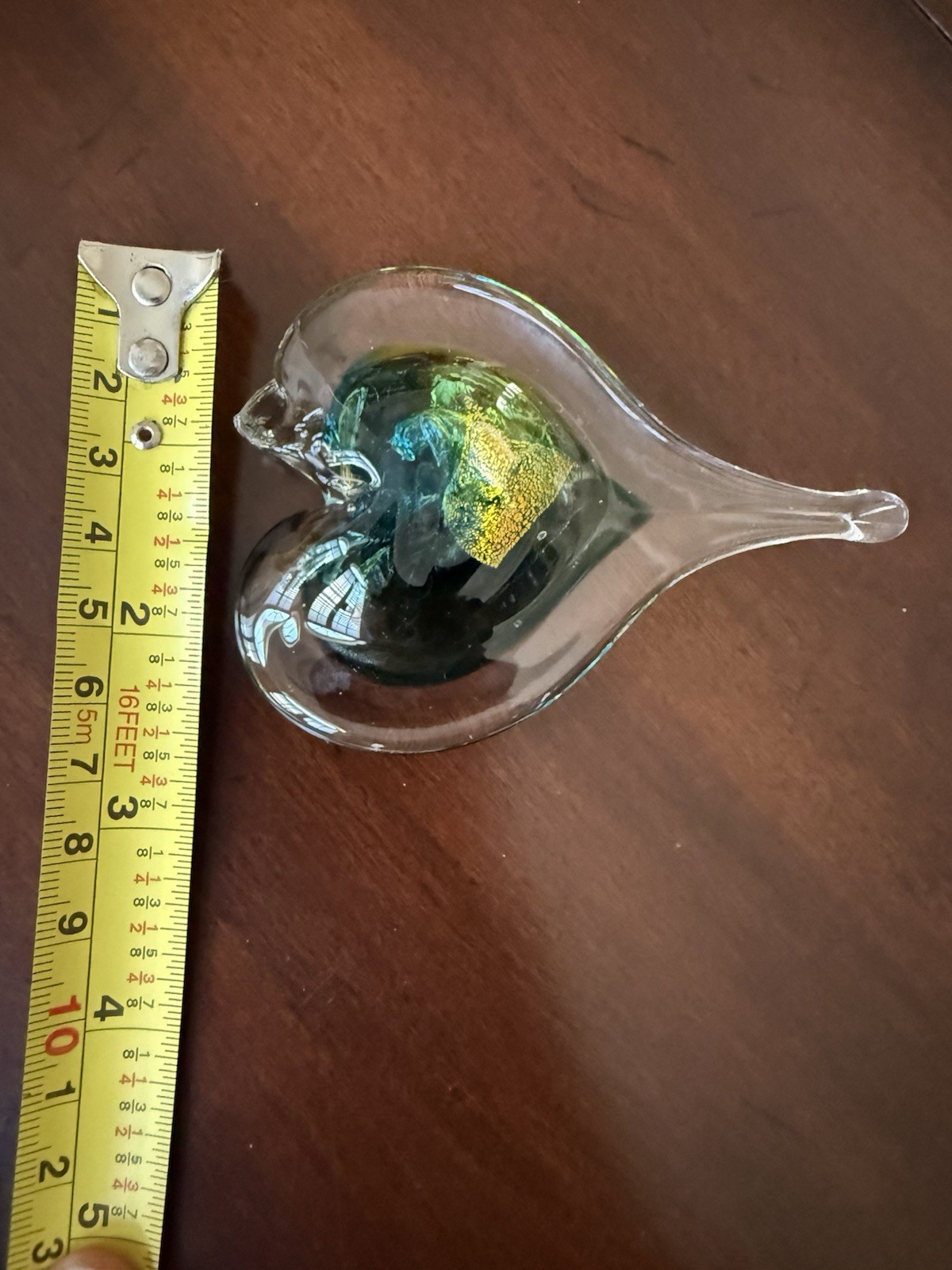 Luke Adams Glassblowing Studio Blue/Green Signed Glass Heart (hangable)
