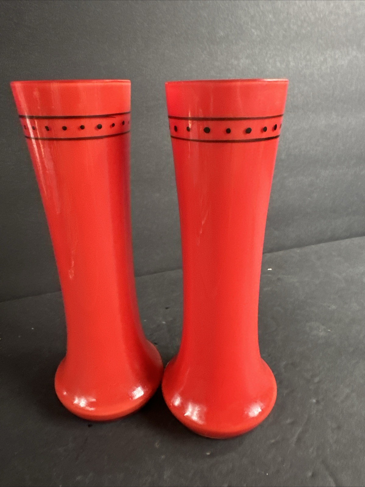 Vintage Art Deco Orange Red Set of Two Glass Vases /vintage #R8