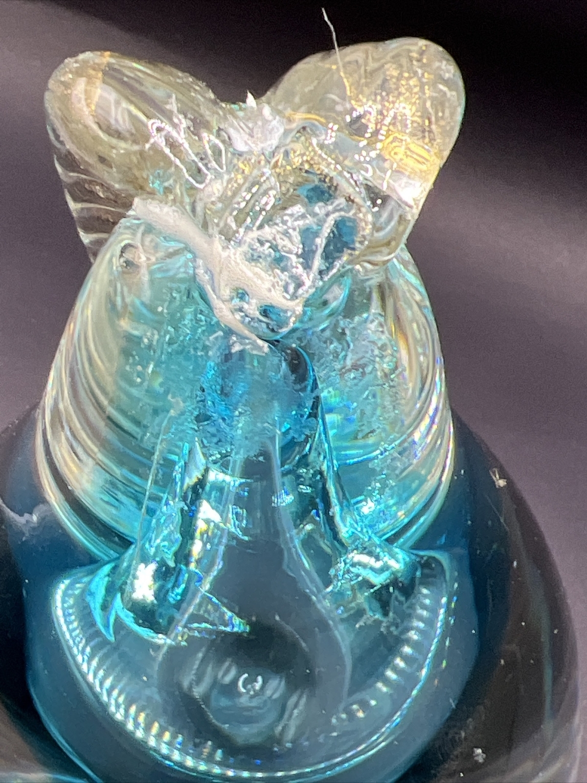 Vtg Chalet Canada Art Glass Blue Gold Clear MCM Paperweight Pear PLEASE READ