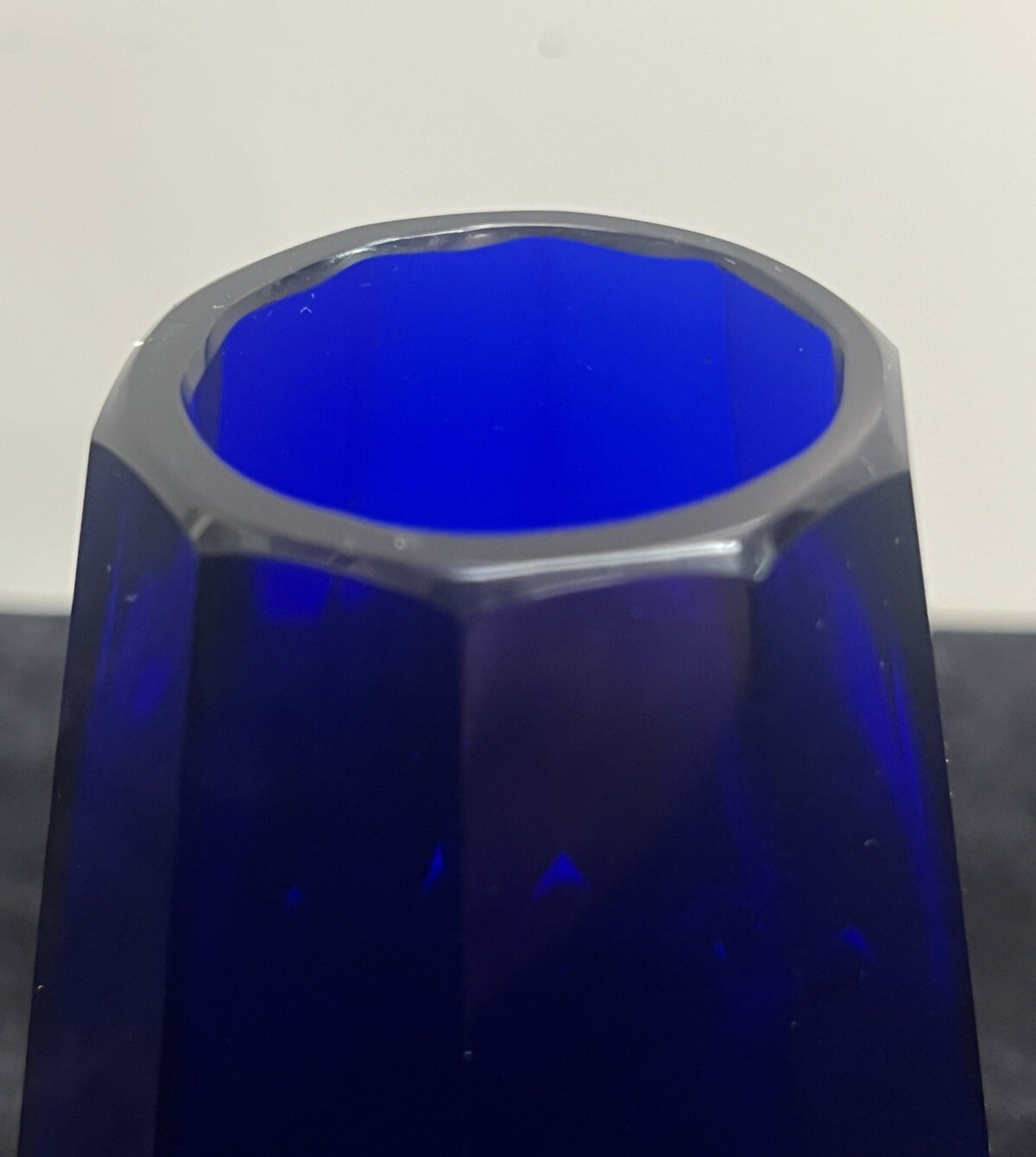 Cobalt Art Glass Faceted Vase H 5 1/2″ Beautiful