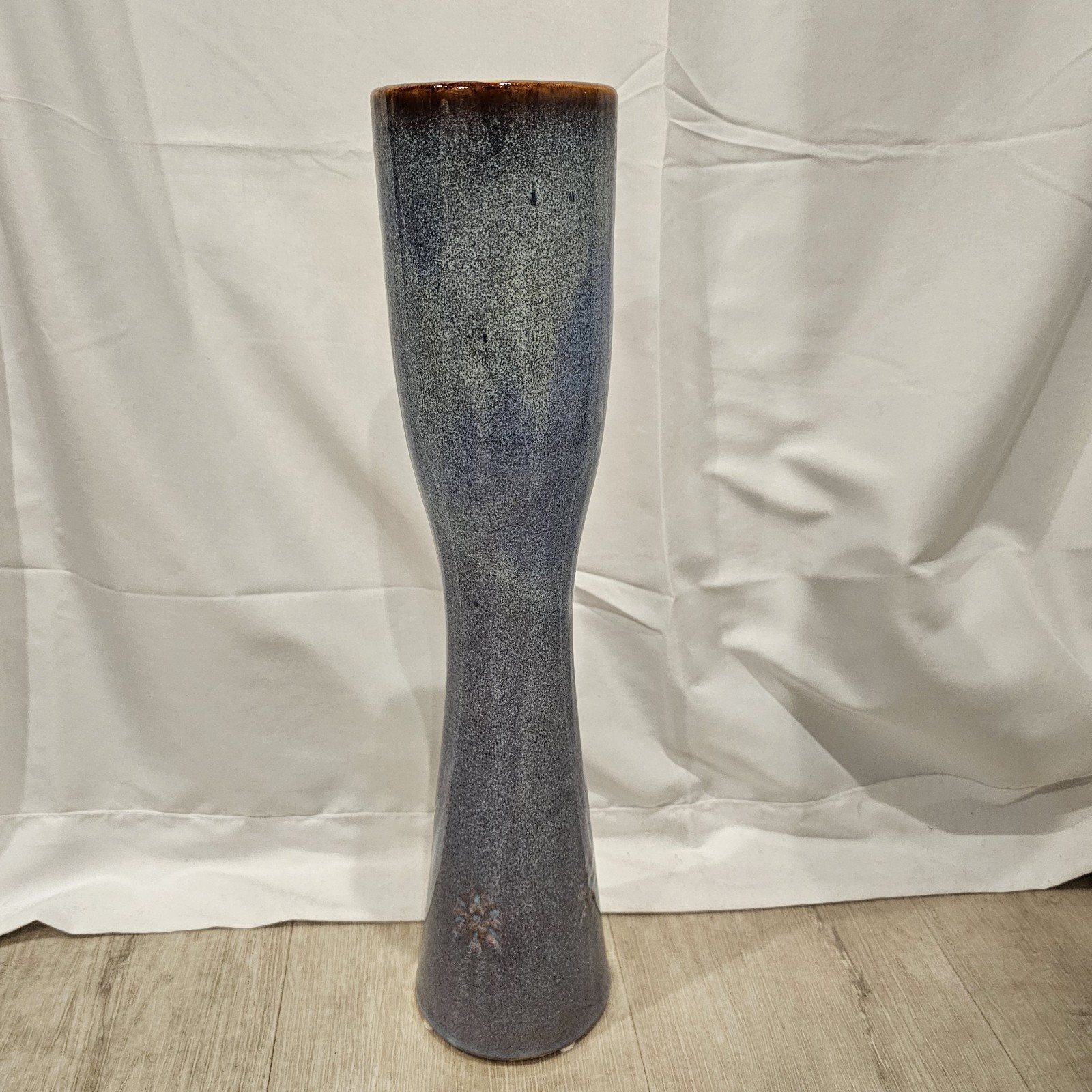 Glazed Pottery Vase 17” Purple Floral Design Decorative Ceramic Home Decor