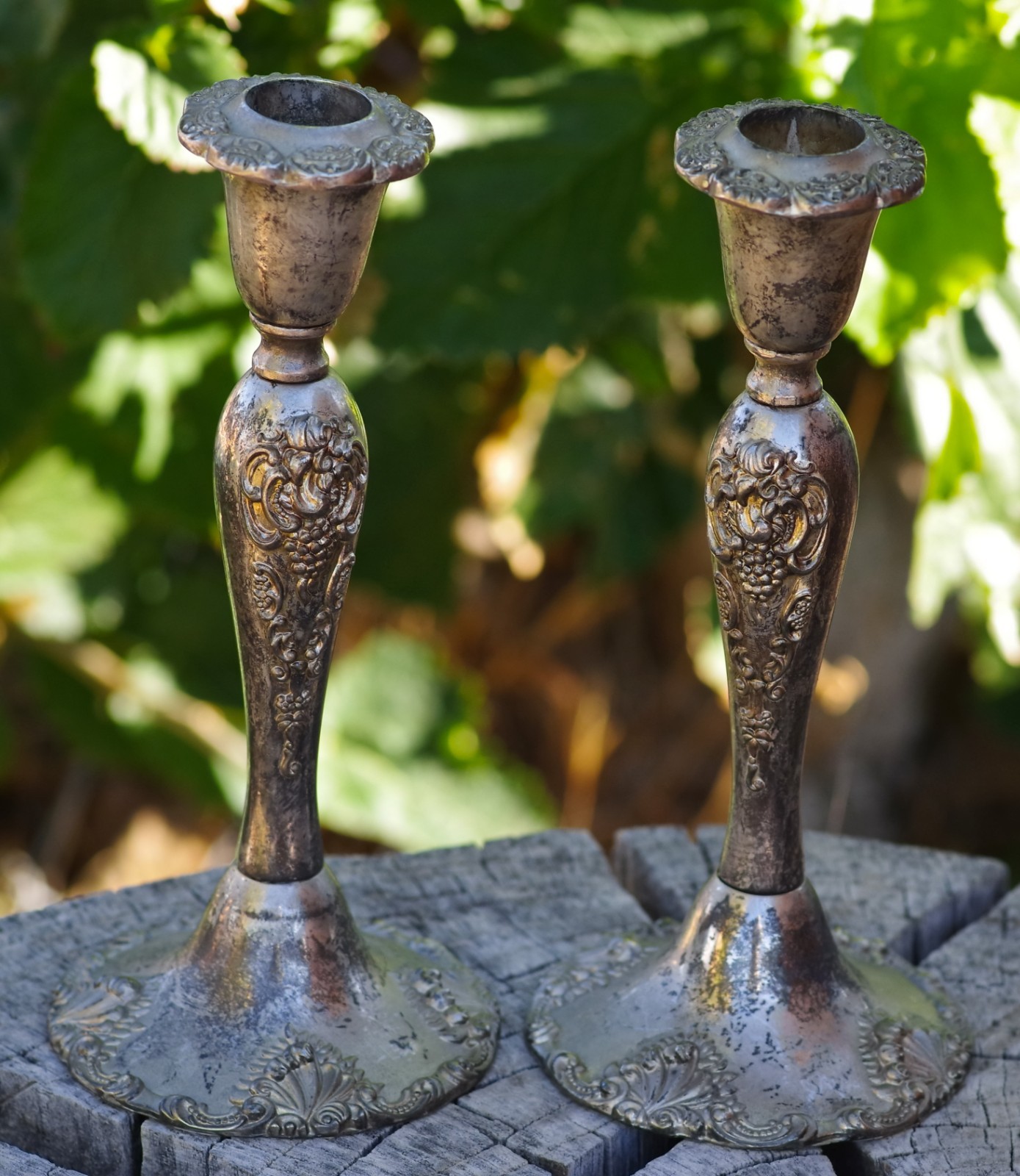 VINTAGE Candle Holders Pair Godinger Silver Plate Baroque Grapevine