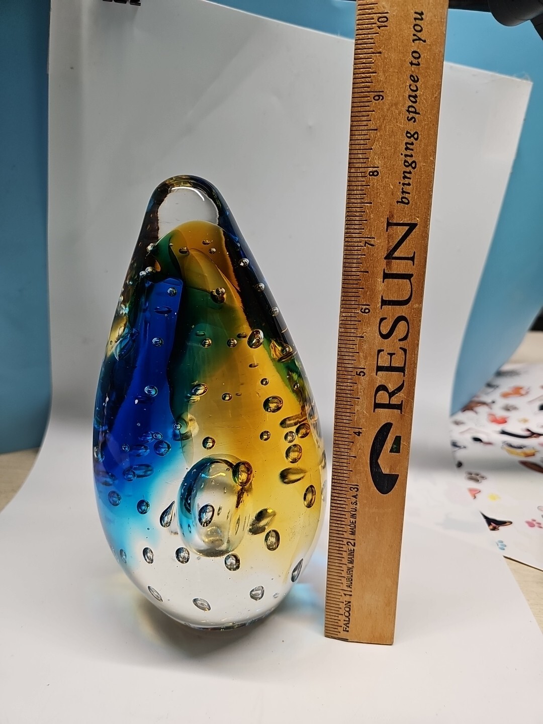 Murano Inspired ART GLASS Sculpture PAPERWEIGHT Multi Colored 8″ x 4″ 5 Lb (OK)