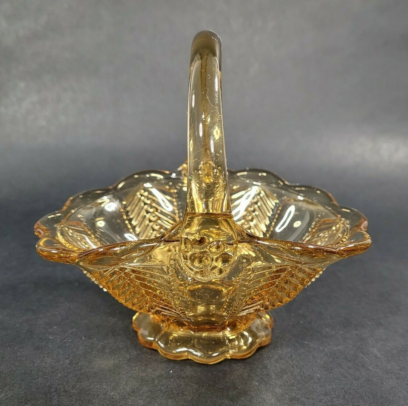 Imperial Amber Glass Basket with Handle Candy Trinket Dish Art Glass Small