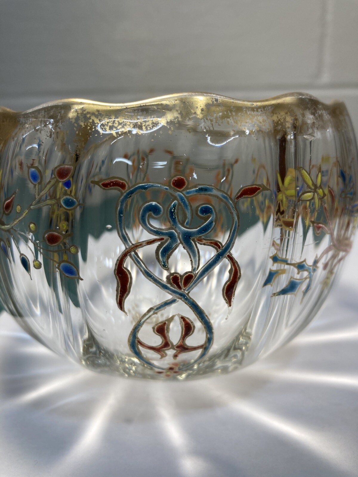 RARE FRENCH ANTIQUE Mont JOYE LEGRAS GLASS ENAMELED BOWL DATED 1897 ON BASE