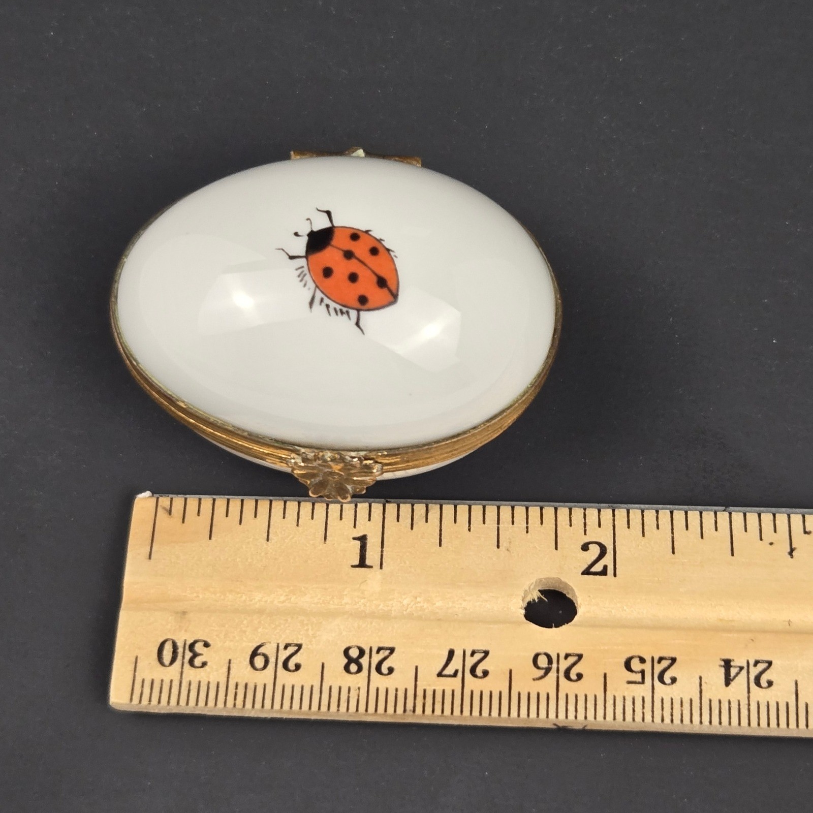 Miniature L Bernardaud Limoges Ladybug Hinged Porcelain Trinket Box