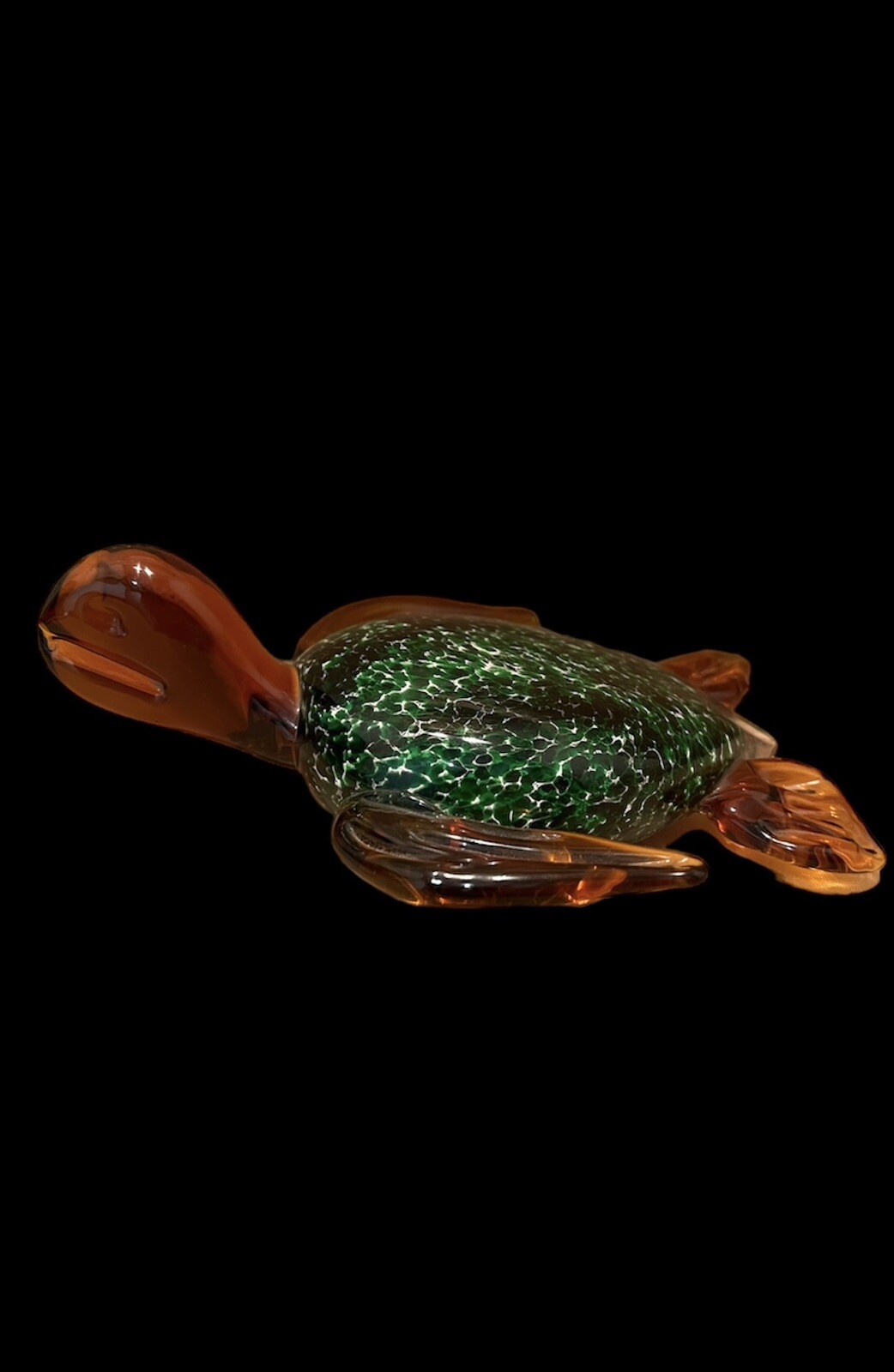 VTG Murano Art Glass Sea Turtle Paperweight Figurine Green Amber Unsigned