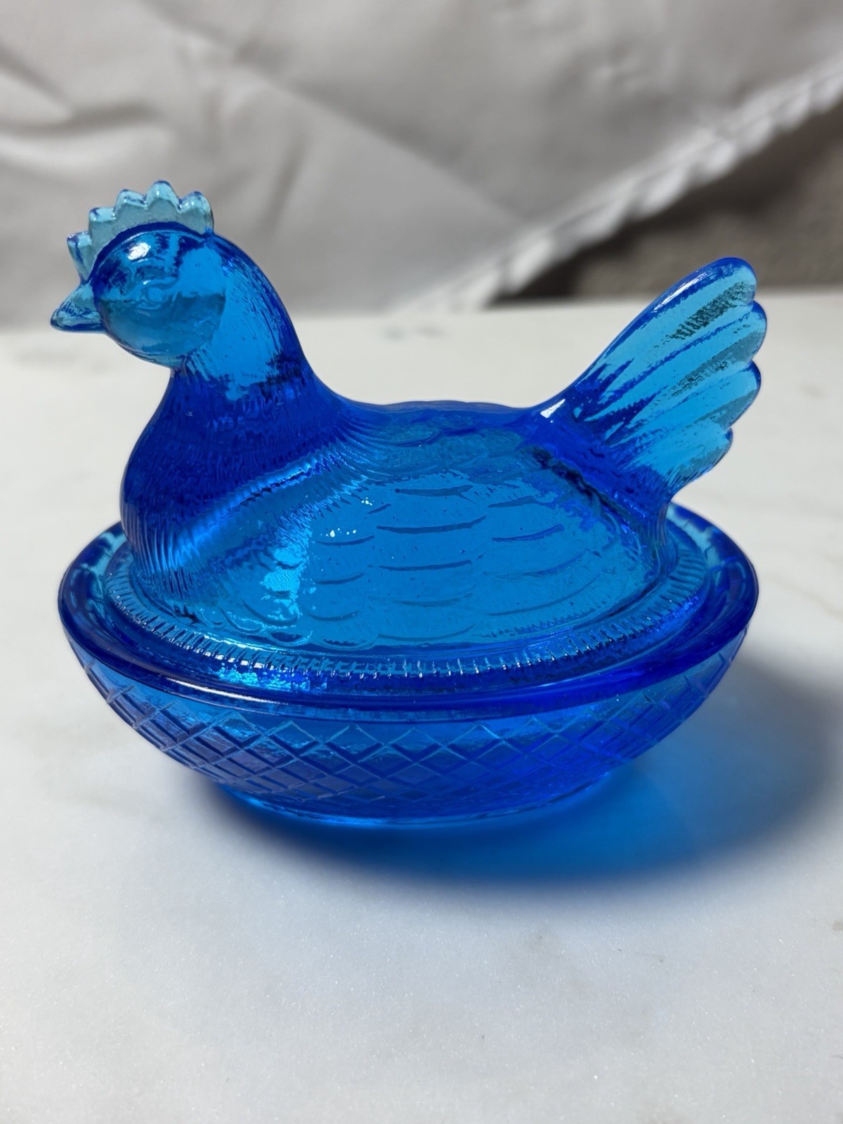 Vintage Degenhart Marine Blue Mini Hen On Nest