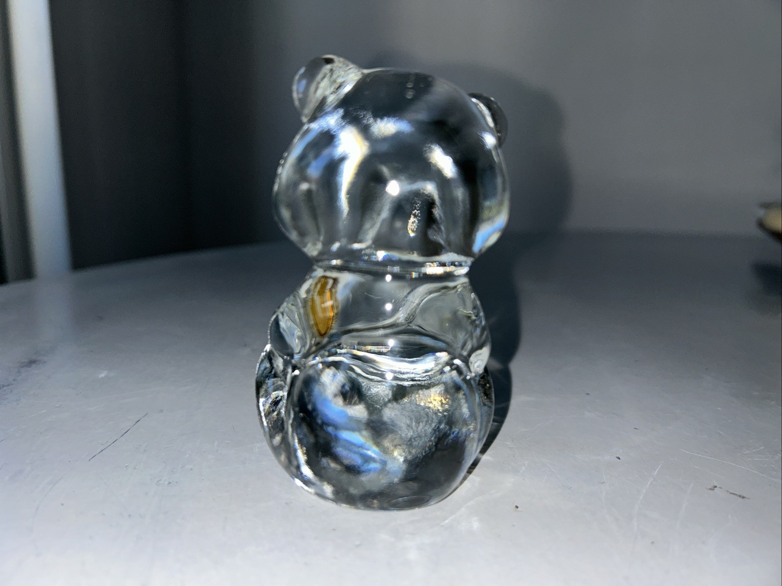 VTG Fenton Clear Glass Teddy Bear Silver Diamond April Birthstone 4”Hx2.25”L
