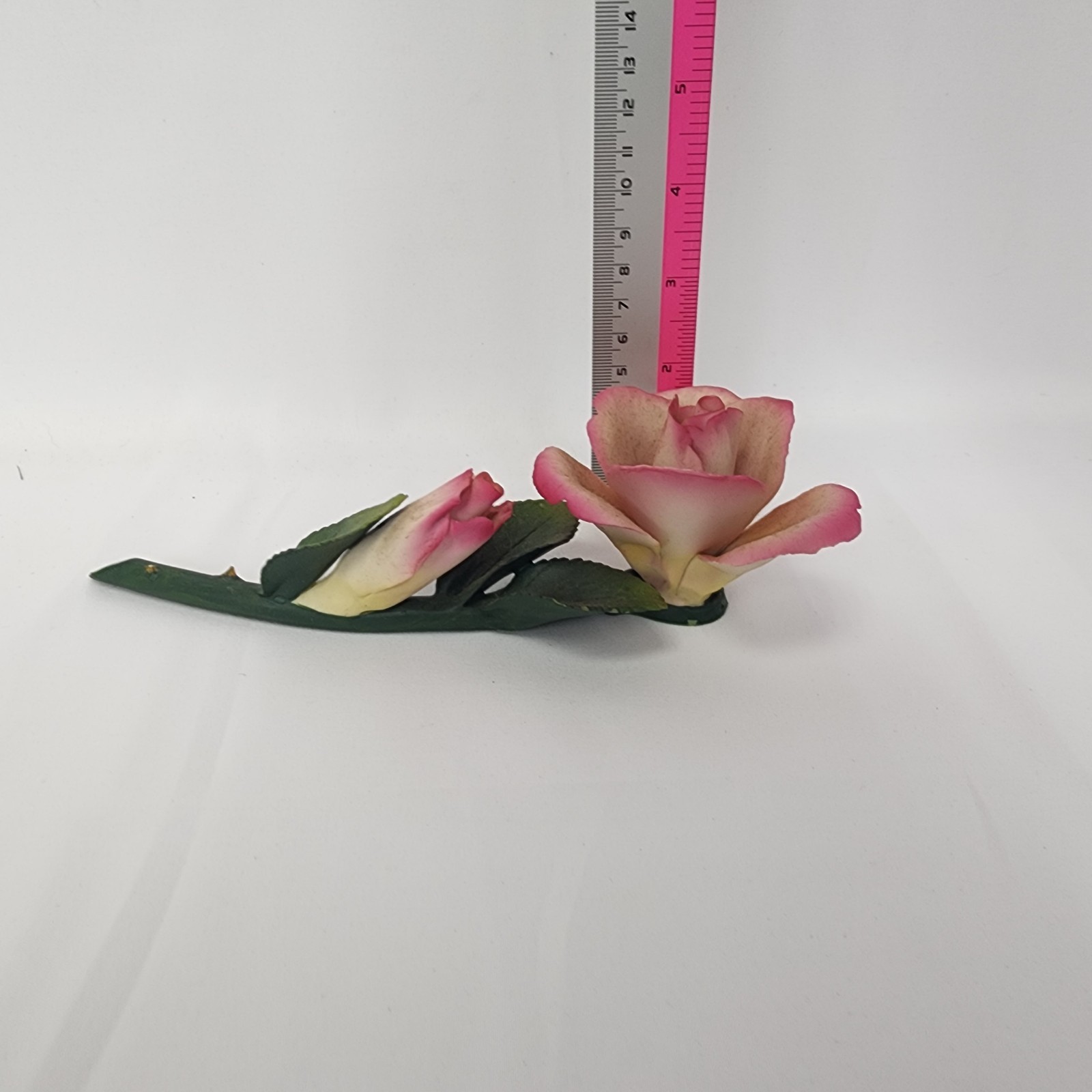 Vintage Napoleon Italian made ceramic pink and yellow long stem rose