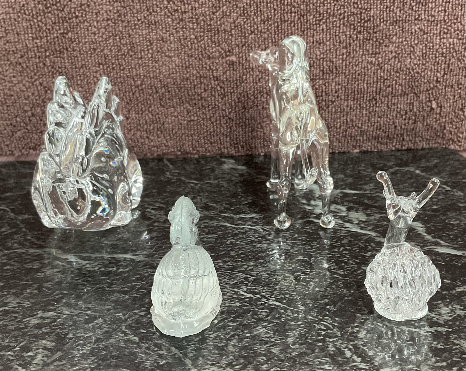 Lot of 4 Vintage Hand Blown Crystal Glass Animal Figurines Camel Swan