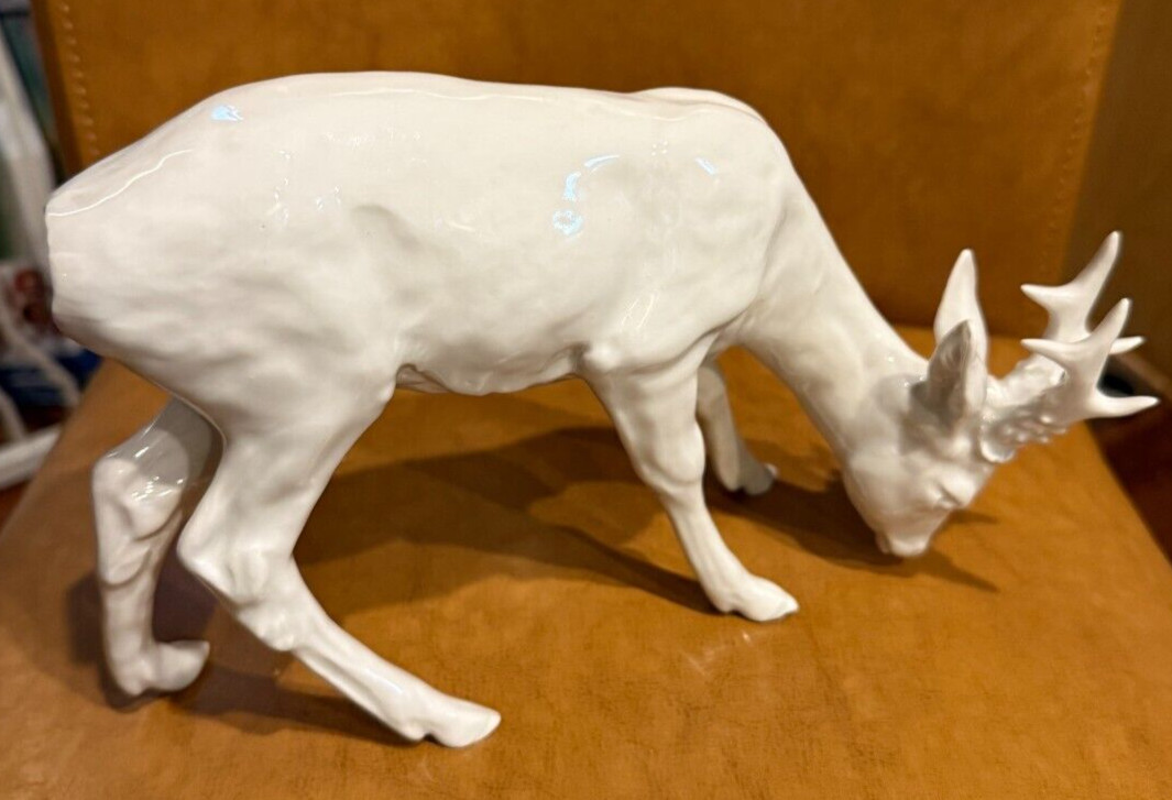 Vintage 10″ x 6-1/4″ Meissen White Porcelain Roebuck Deer Figurine