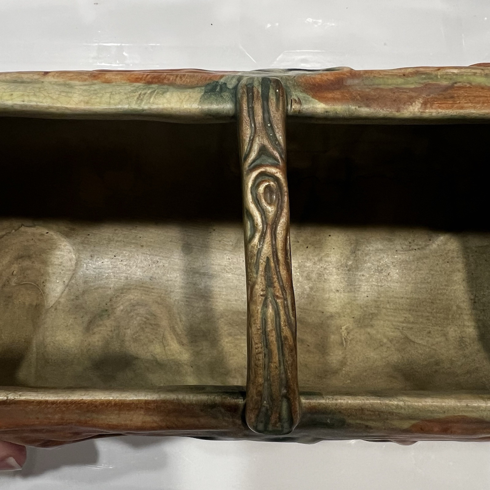 Weller Woodcraft Log Pottery Oak Leaf Log Shaped Ceramic Planter Centerpiece