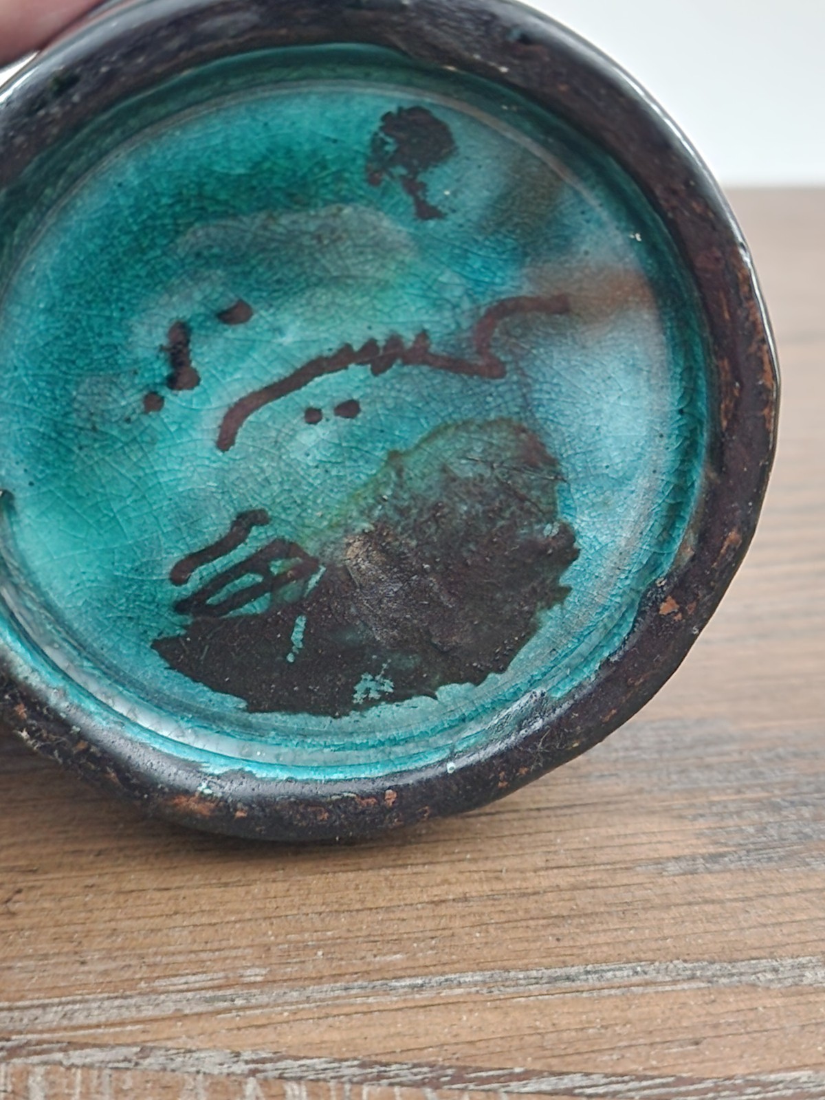Vintage Safi Morocco Hand Painted Terra Cotta Vase Turquoise Geometric Art 9″