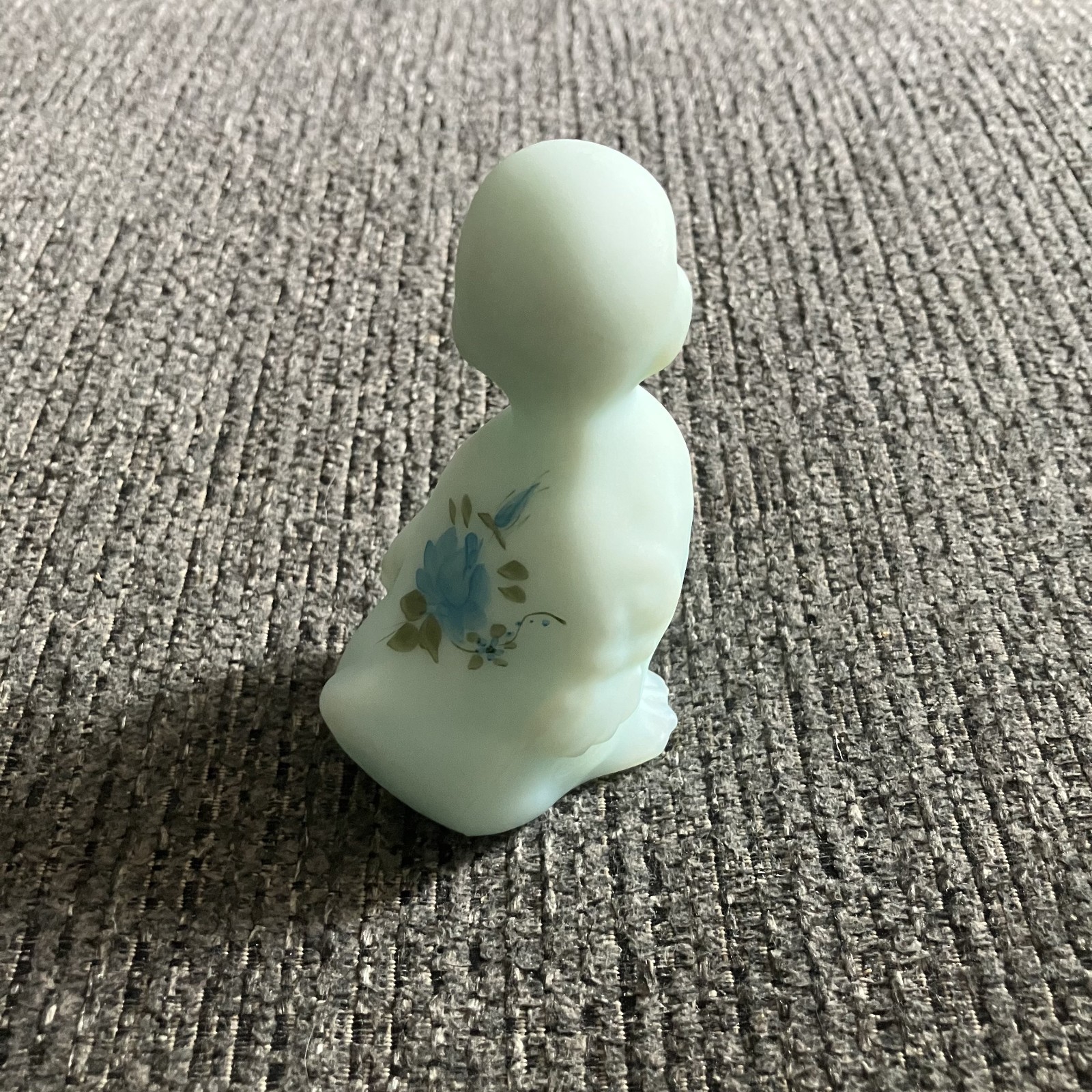 Vintage Fenton Satin Glass Hand Painted Blue Rose Blue Satin Duck Duckling 3.5″