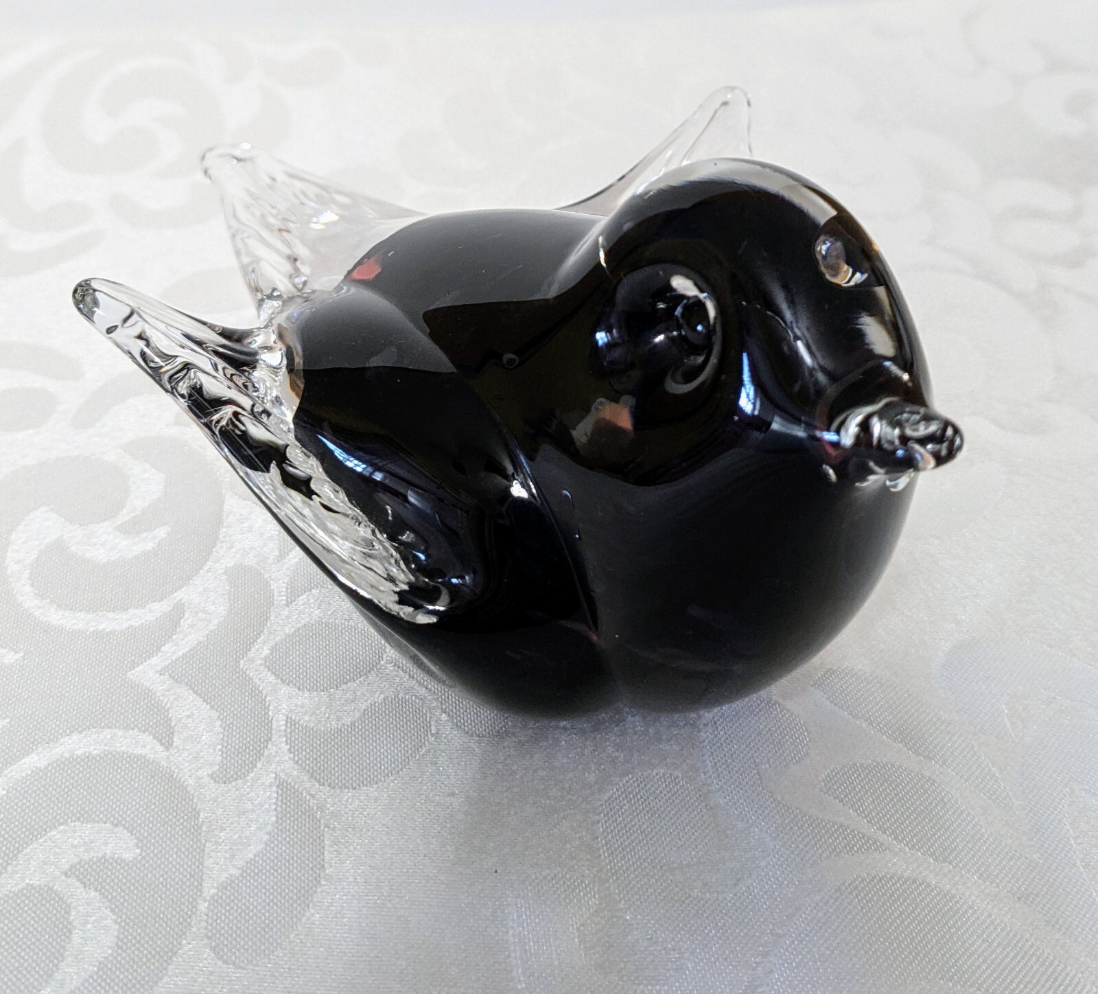 Murano Glass Sparrow Paper Weight: Dark Blue & Pink, Weight 1lb 9oz