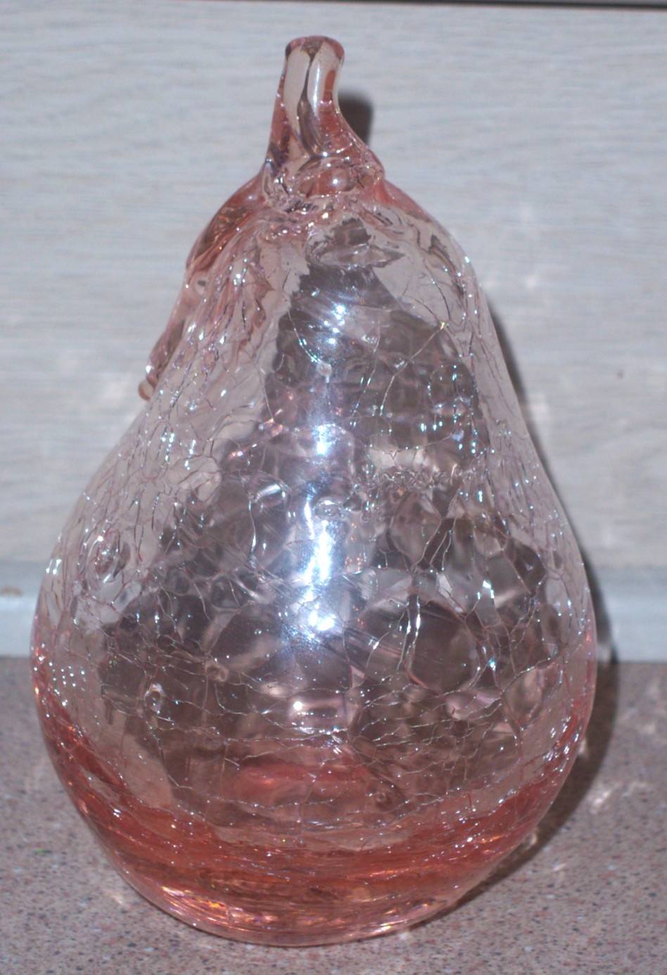 BLENKO ART GLASS HANDBLOWN CRACKLE GLASS PINK PEAR 4.5″ FREE SHIPPING