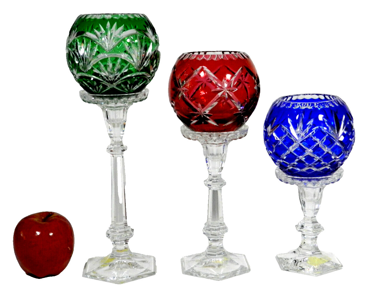 Bohemian Cut To Clear Crystal Candle Holder Chalice 3 Piece Set
