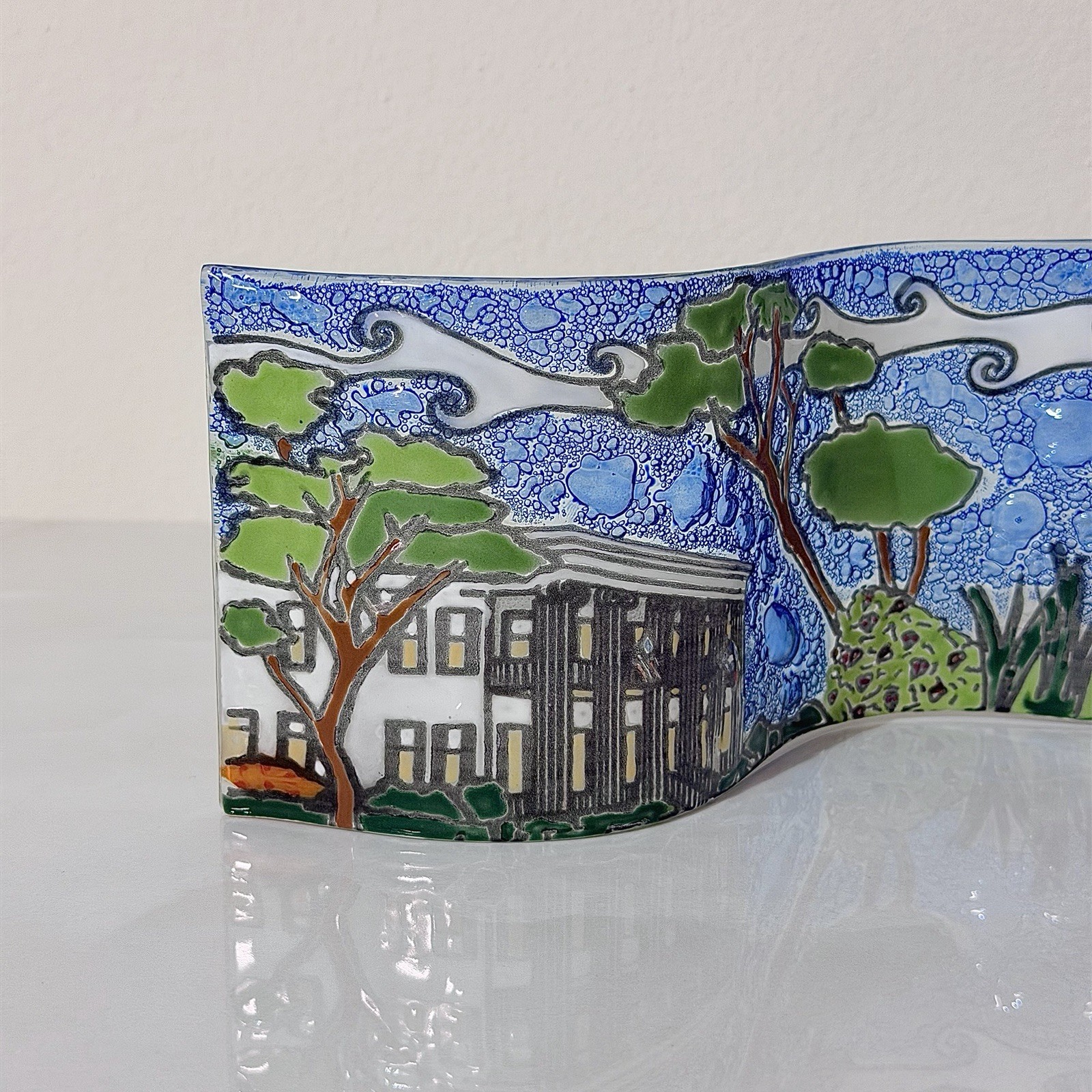 Pampeana Fused Art Glass Wave Panel Hand Made Landscape Decor