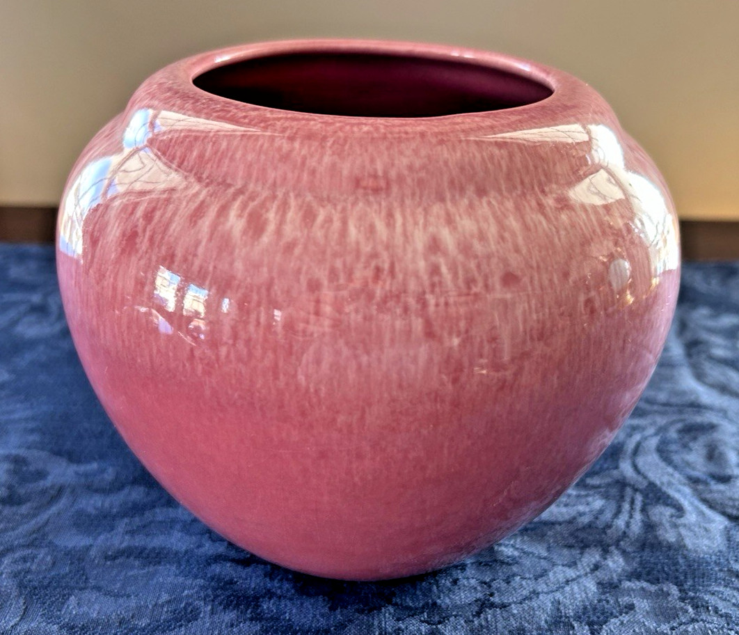 Vtg Hagger Rose Pink Drip Glaze Vase or Pot 5.5″ Labeled Hagger & Marked USA