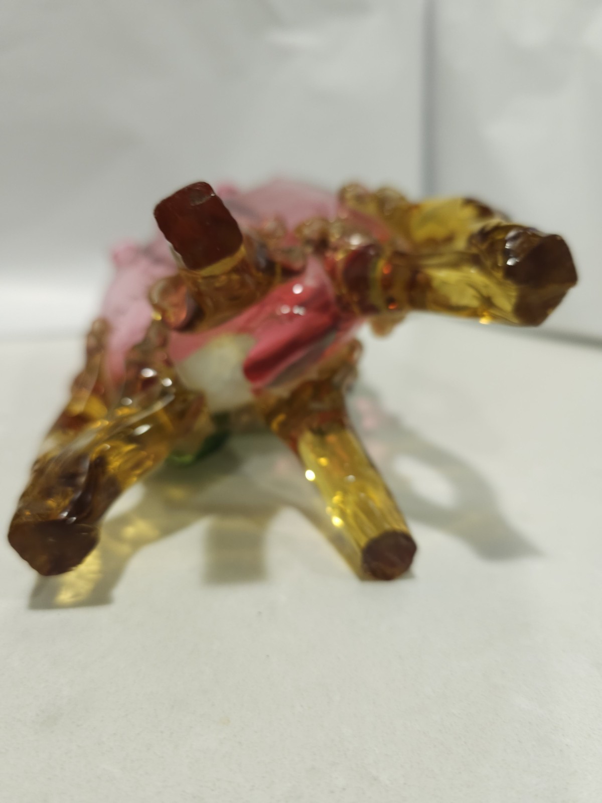 Vintage STEVENS & WILLIAMS Ruffled Cased Art Glass BOWL VASE Amber Applied Feet