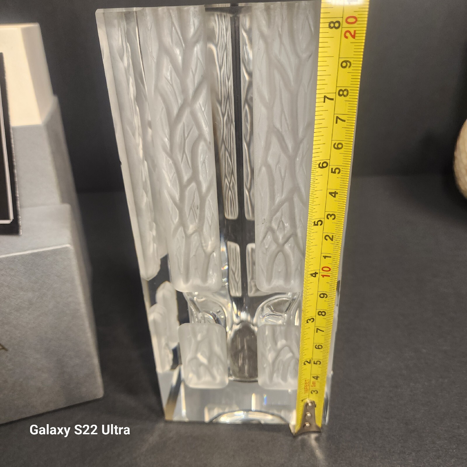 Hoya Winter Windows Crystal Etched Glass Vase 8.25″ Japan