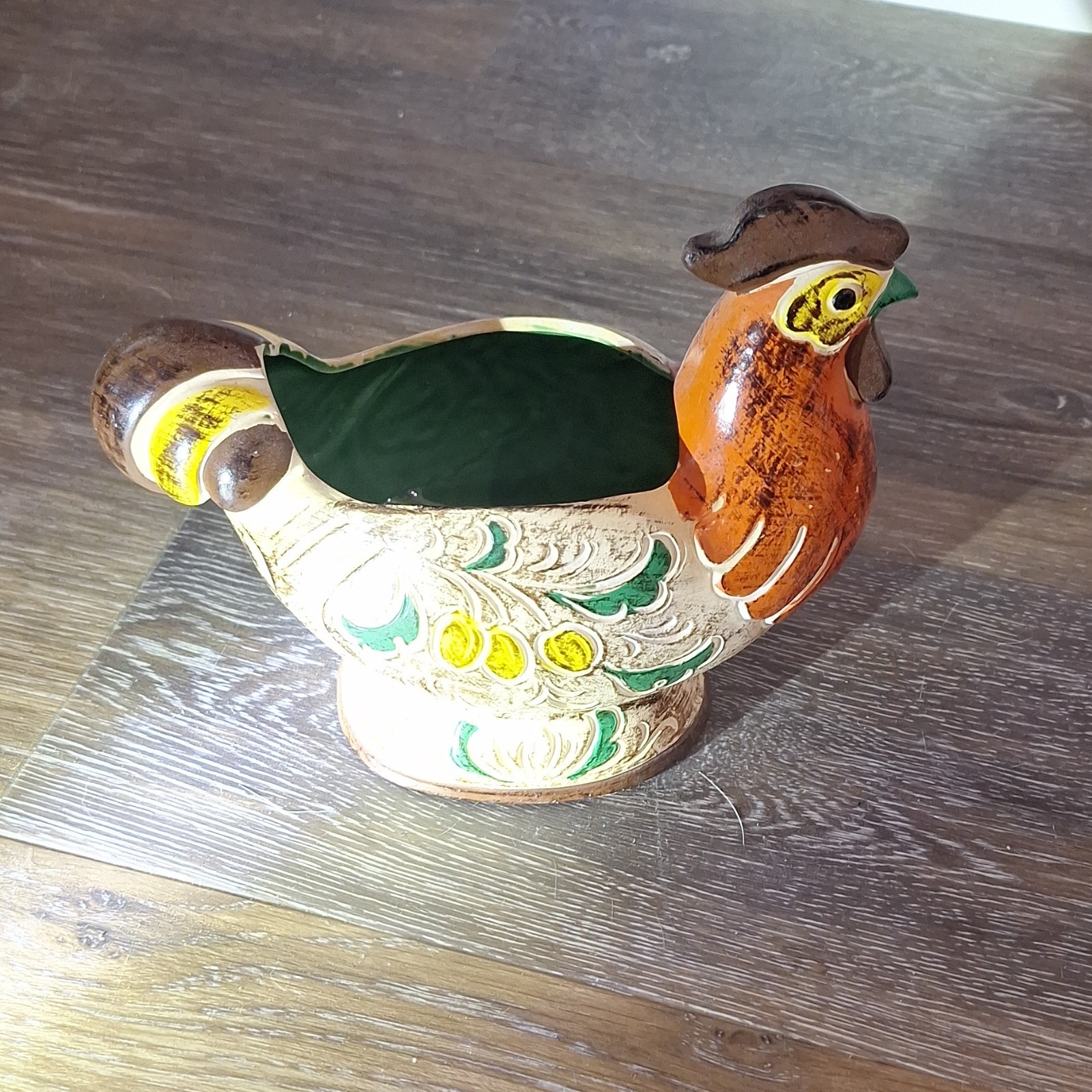 Ceramic Bird Shaped Planter Brown Green Yellow White Pottery Glossy Animal