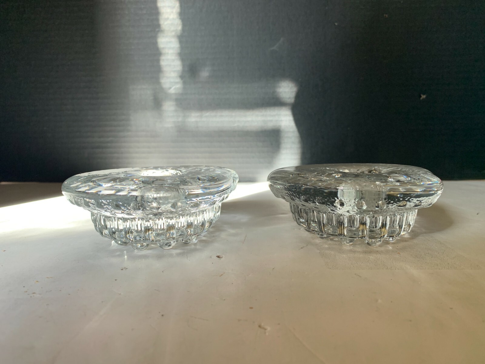 Vintage Lindshammar? Swedish Art Glass Clear Glass Candle Holder A Pair