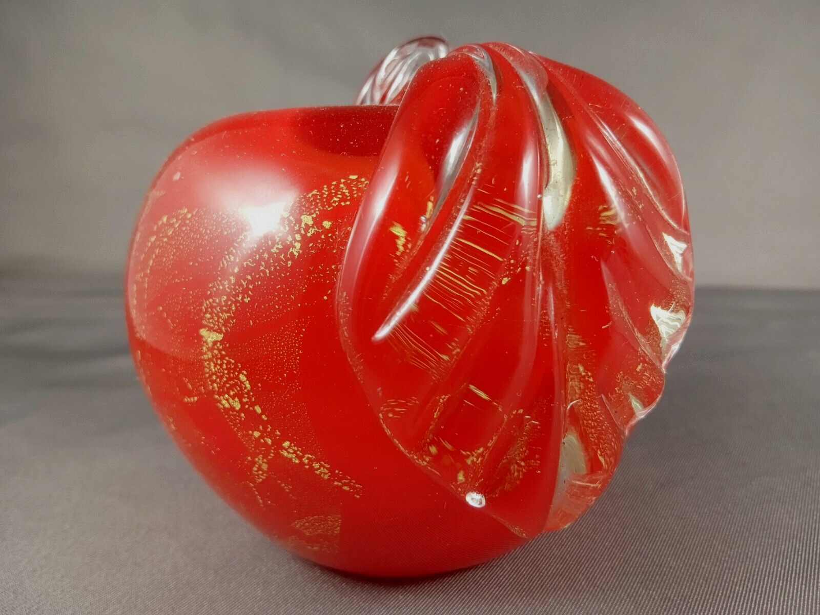 Glass Apple Paperweight Red and Gold 1.3 lbs