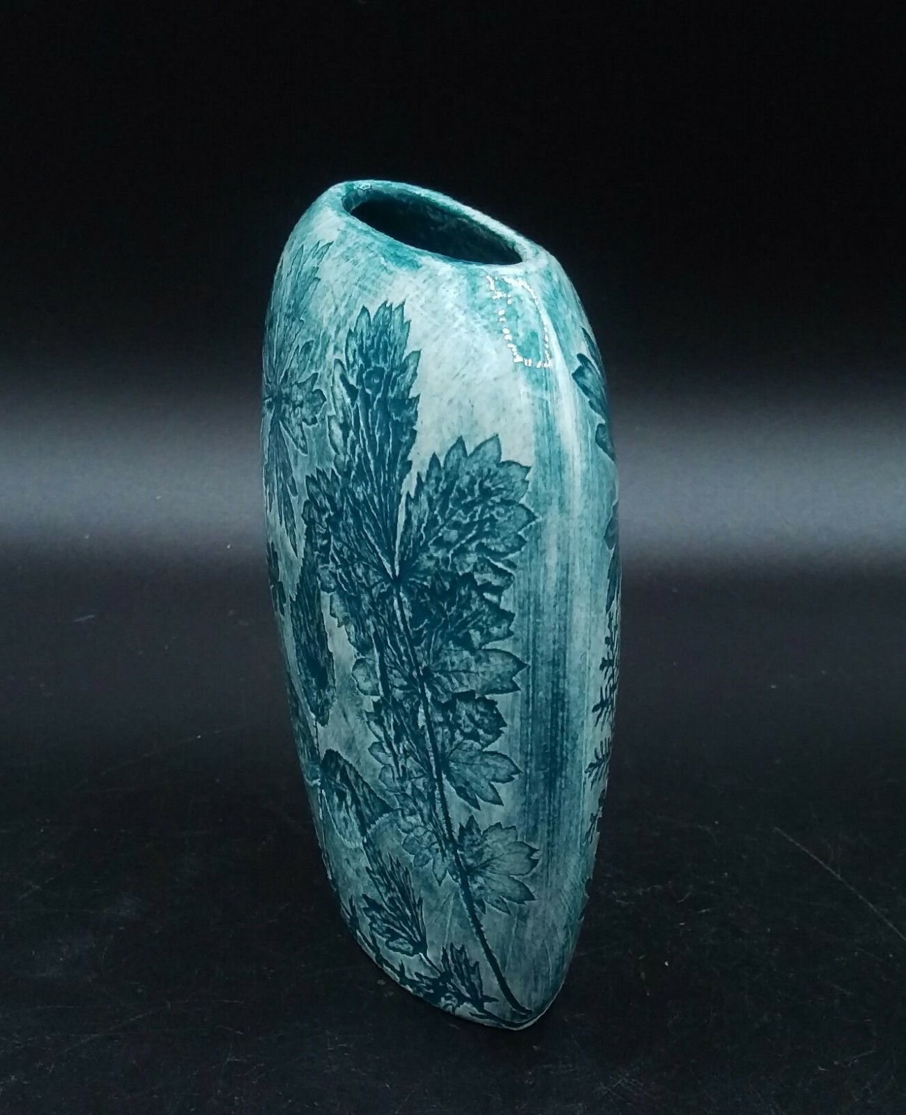 Art Pottery Vase signed EARTH IMPRESSIONS VC 1997 Impressed Leaves