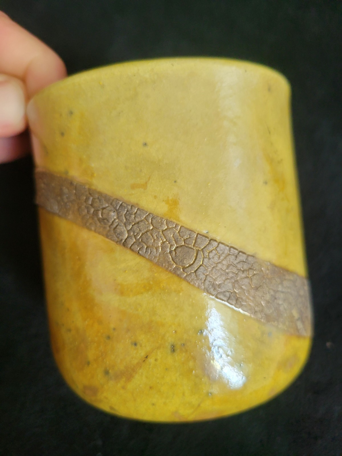 Yellow Raku Pottery Tumbler Cup Vase Signed John Charnetski Fine Art Studios