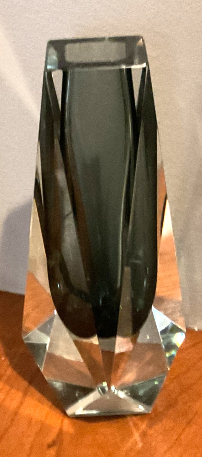 Murano Obsidian faceted glass vase art glass 8.75” vase gray clear Sommerso