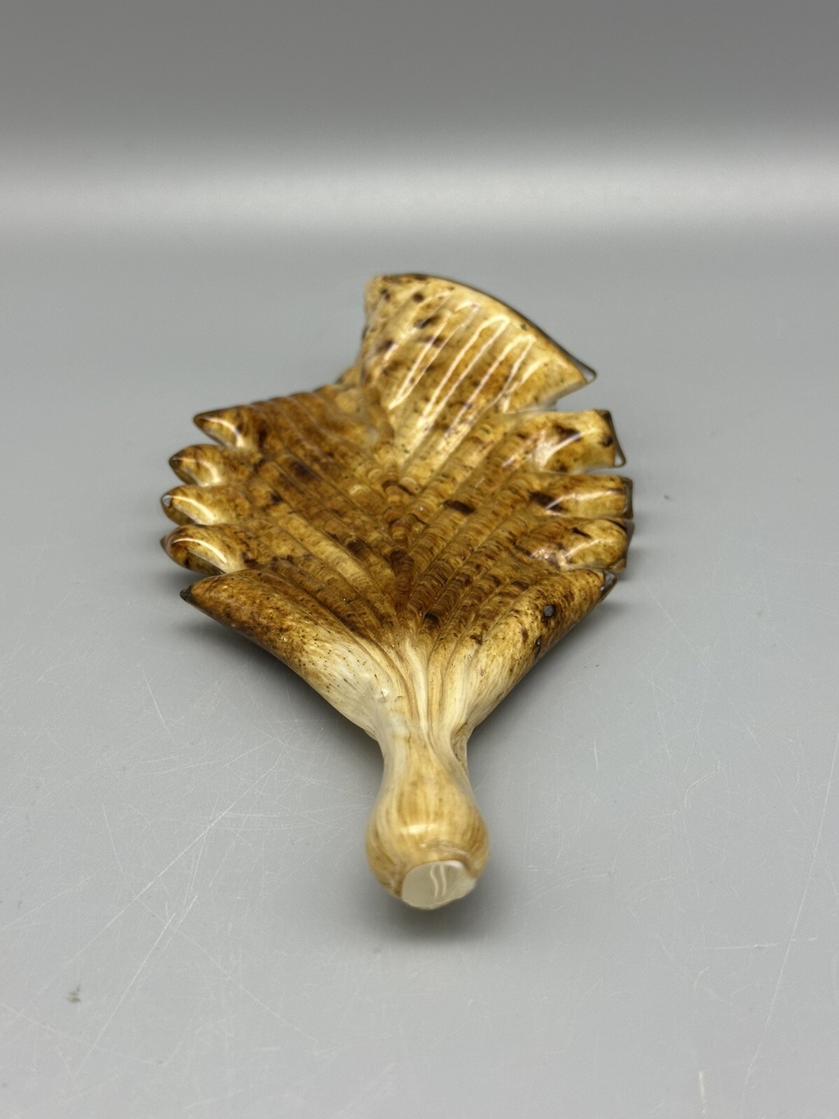 Art Glass Leaf Paperweight or Decorate Piece Brown and Cream Murano Like (3B x9)