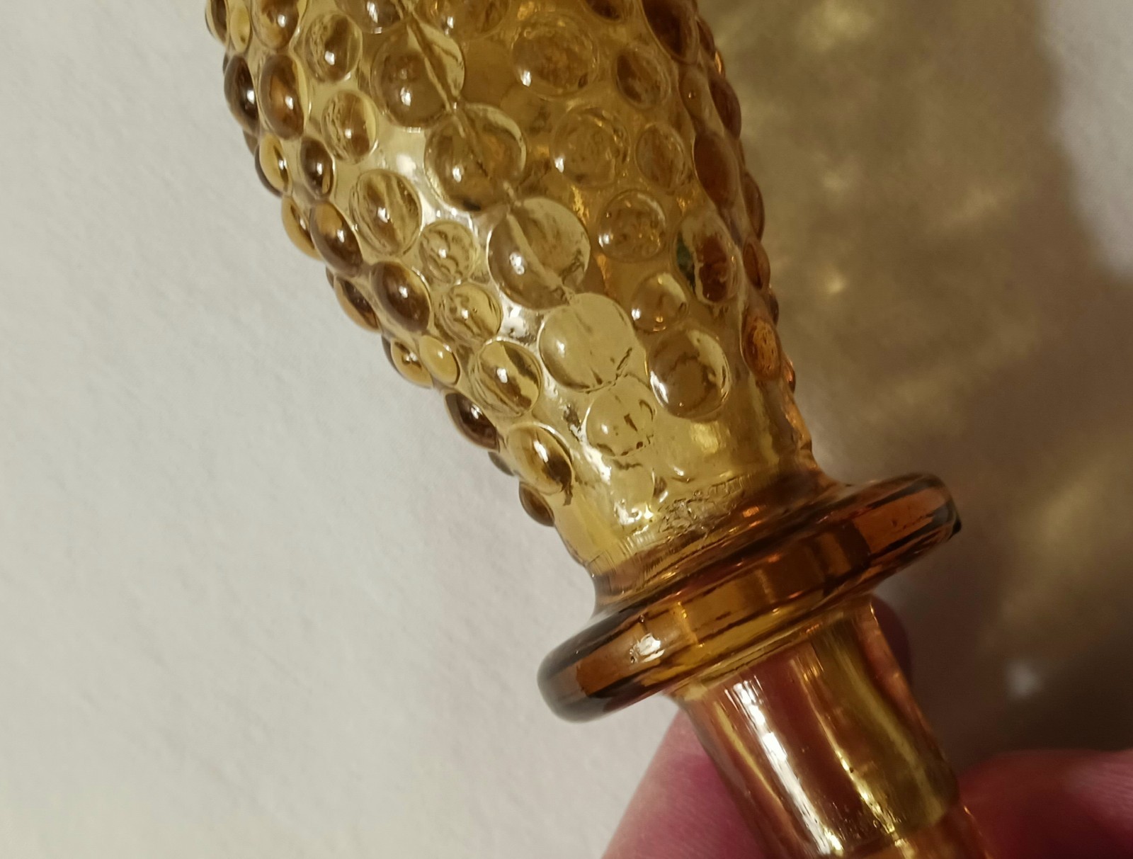 Vintage Empoli Honey Amber Genie Bottle Bubble Hobnail Stopper Only~8″