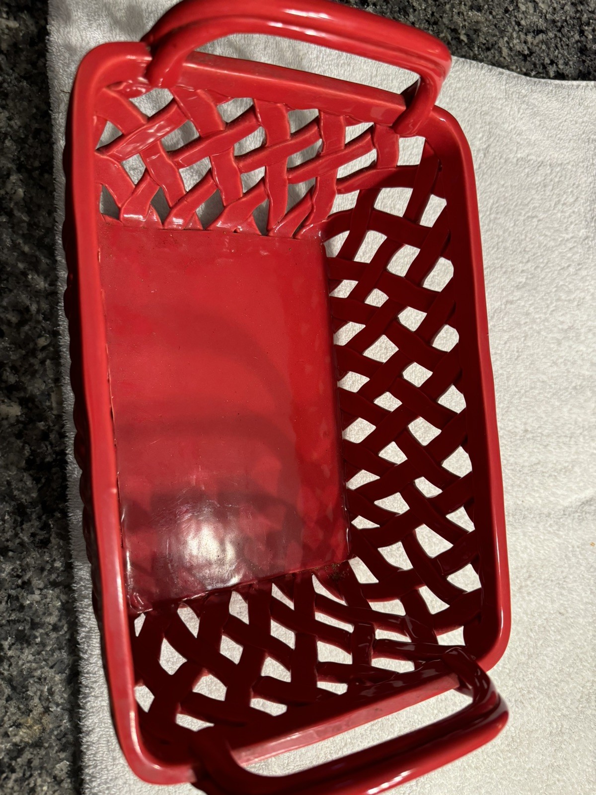 Terramoto Red Ceramic Hand Woven Basket Bread Fruit10”x5”