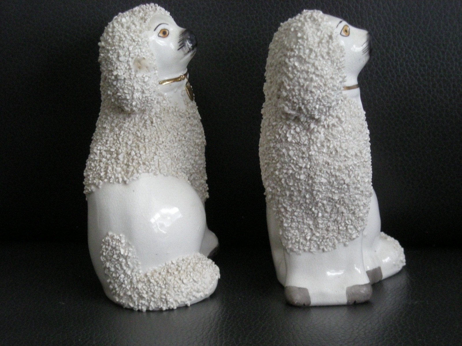 Antique Pair Staffordshire Ware England Poodles Dogs Confetti Figurines 4 3/4″