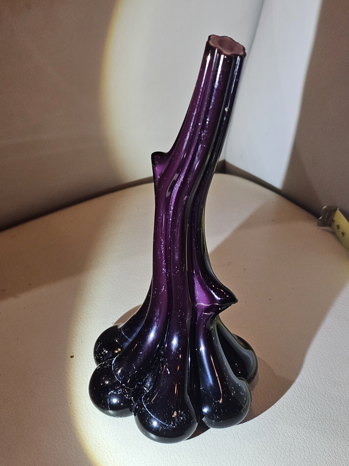Vintage Purple Swung Art Glass Vase Tree Trunk 7.5″