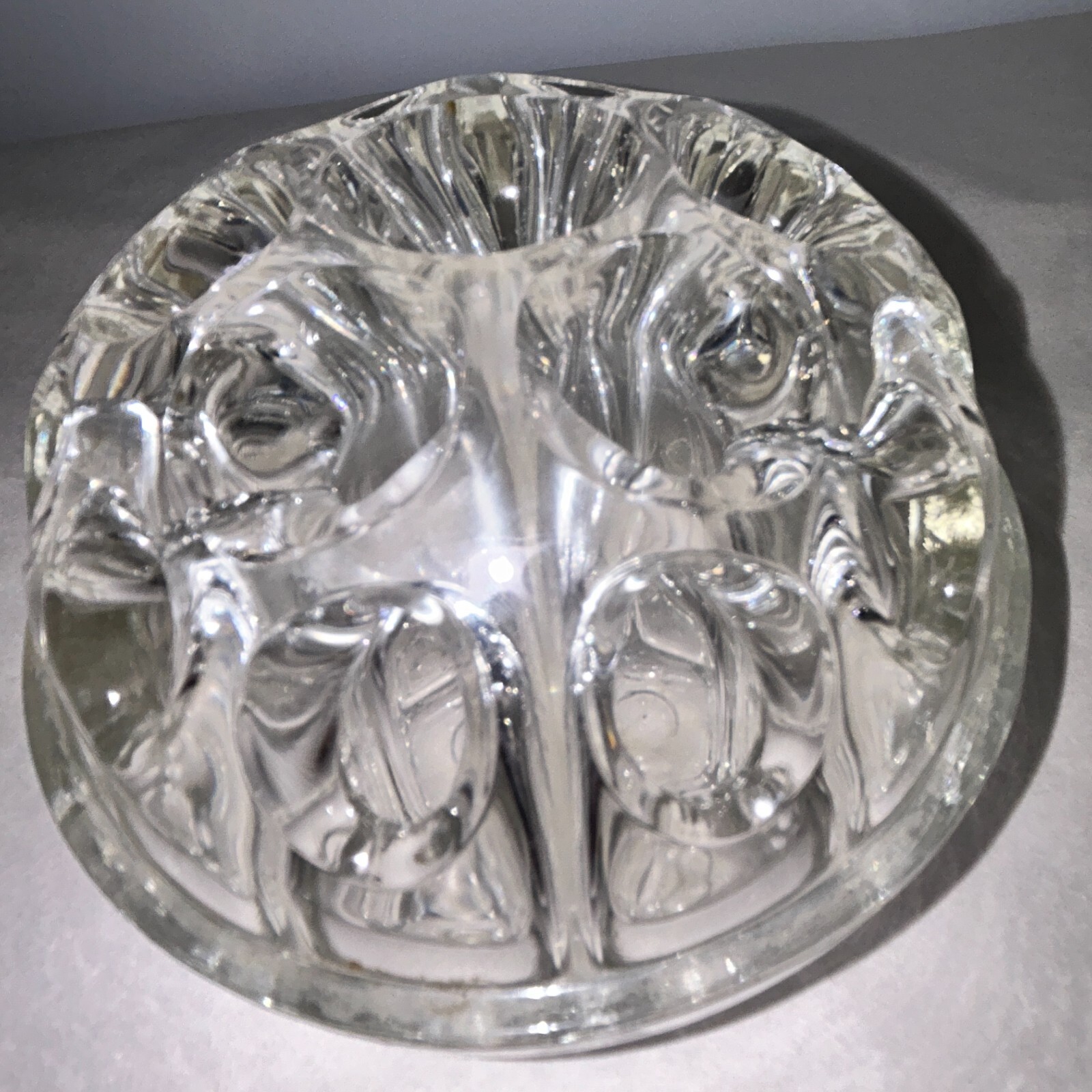 EL De Uberti French Glass Flower Frog, Repousse Rose Silverplated Italy Holder