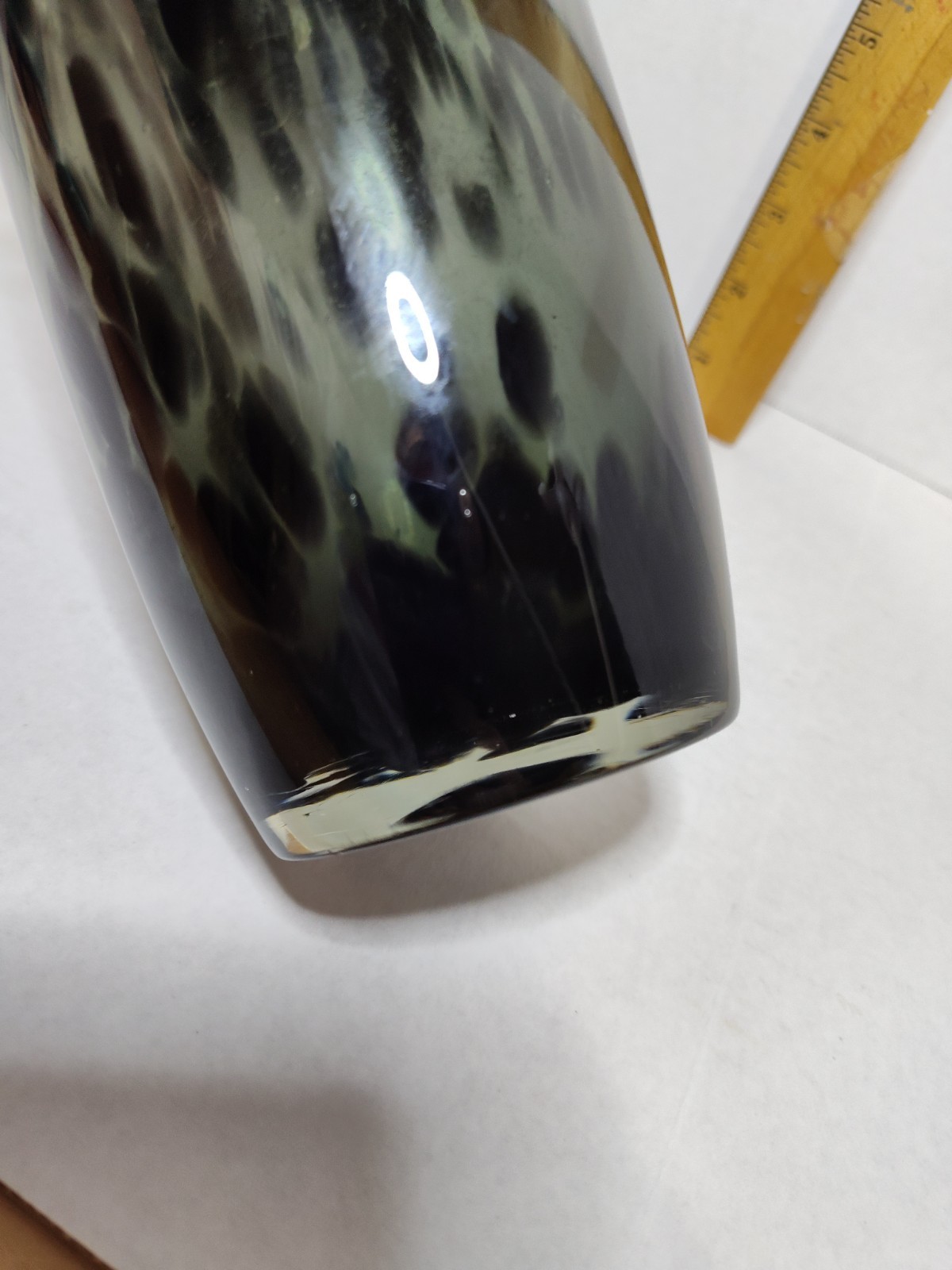 Black Speckled Glass Art Vase With Spiral Skeleton Like Wrap Moody Goth Decor
