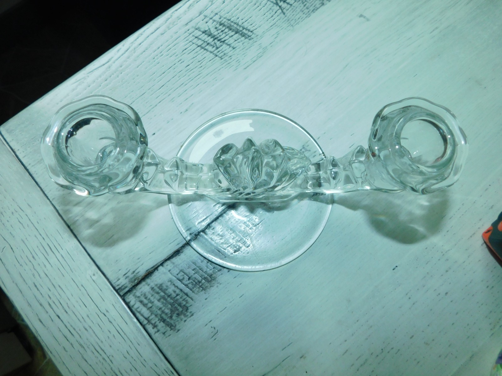 Vintage Fostoria GLASS “Baroque” Double Candlestick Holder Mint Condition