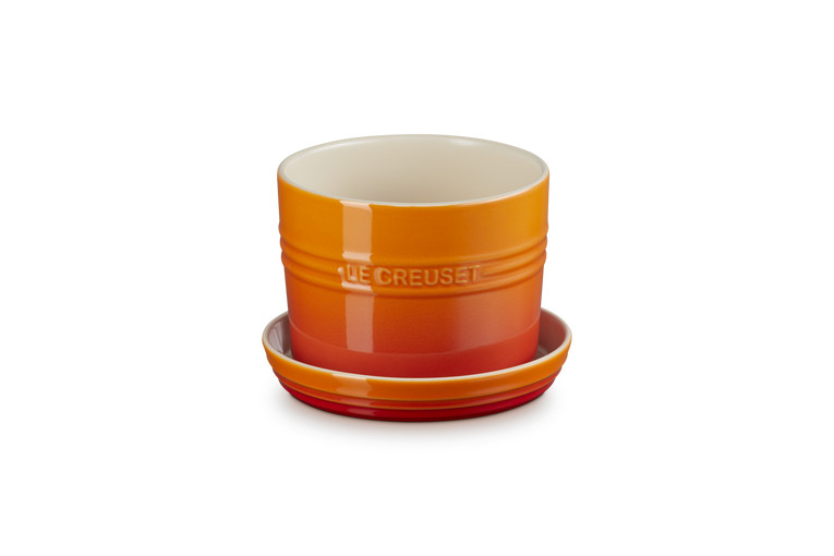 Le Creuset Stoneware 14 cm Herb Planter with Tray Flame Orange NEW