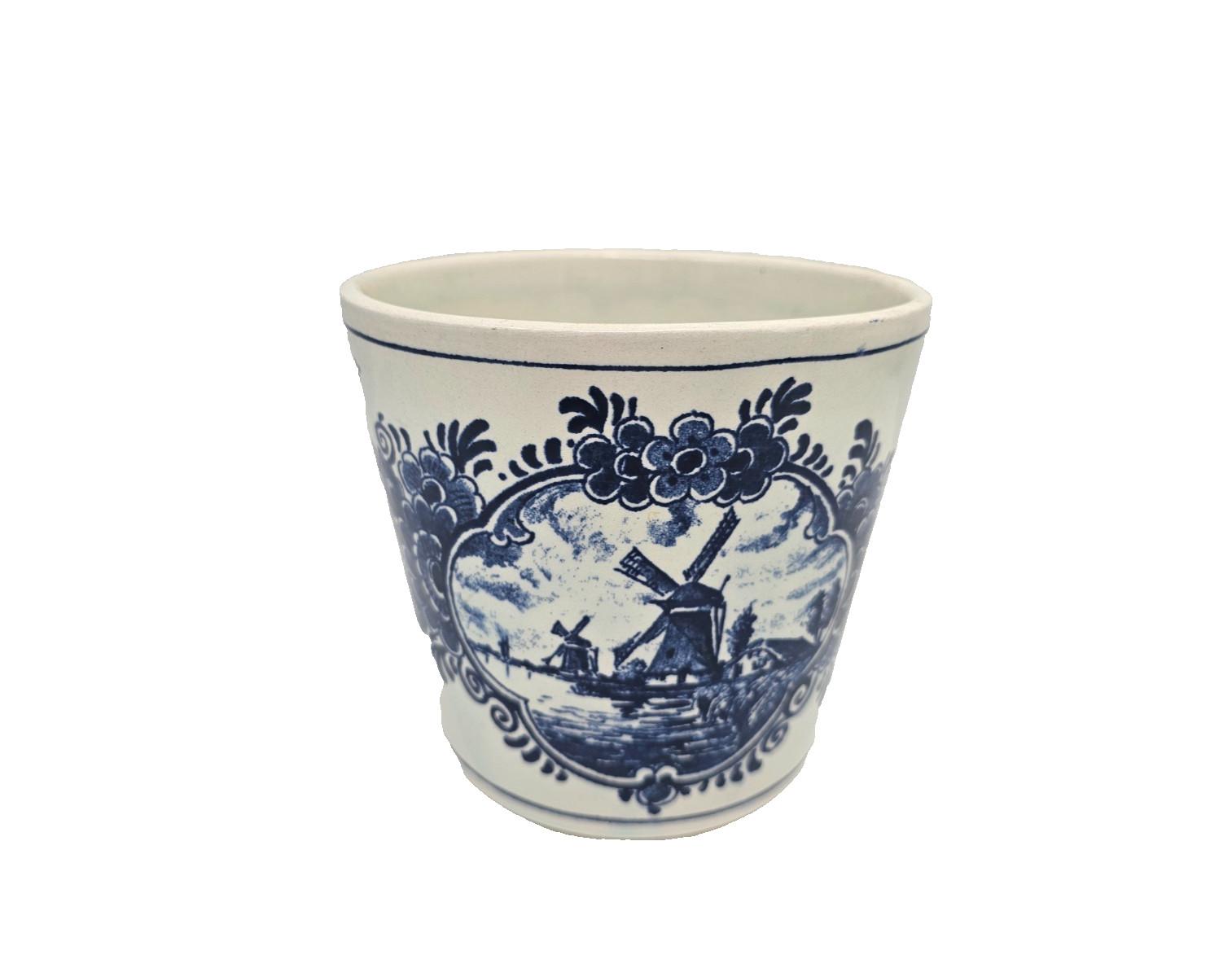 Delft Blauw Handpainted Made in Holland Windmill Ceramic Planter Flower Pot