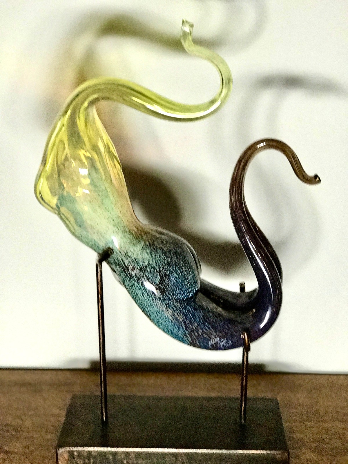 Fine Art Hand Blown Glass Sculpture Alixis Silk Mermaid Female Form Steel base